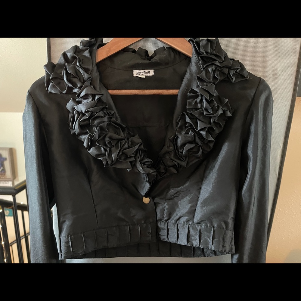 Fancy Ruffled Black Cropped Jacket - image 2